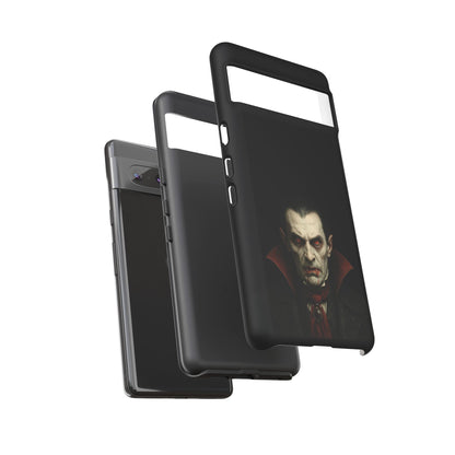Gothic vampire portrait phone case for iPhone, featuring Dracula horror artwork on a Printify designed protective cover.