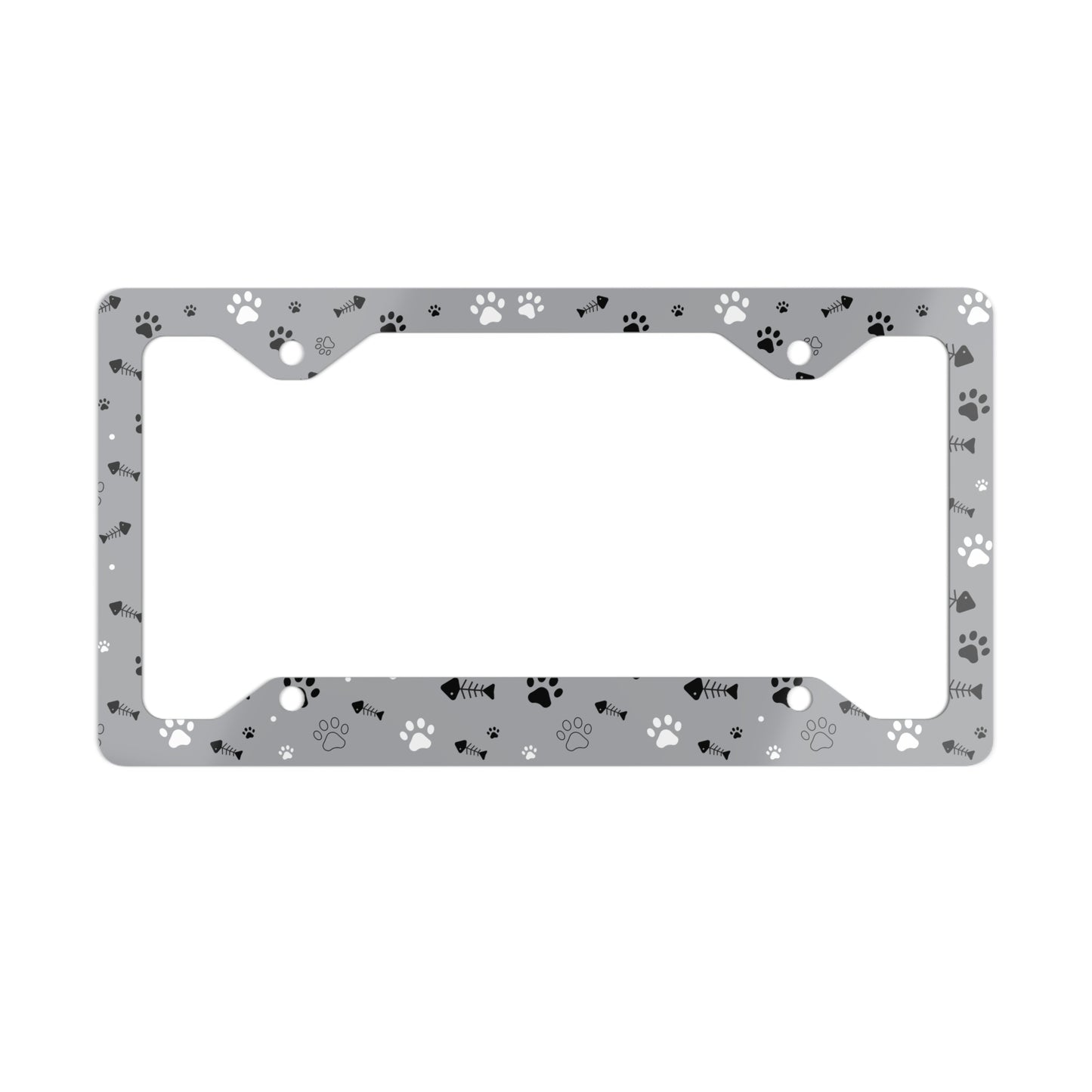 Paw Print Metal License Plate Frame — Stainless Steel Car Tag Border for Dog & Cat Lovers