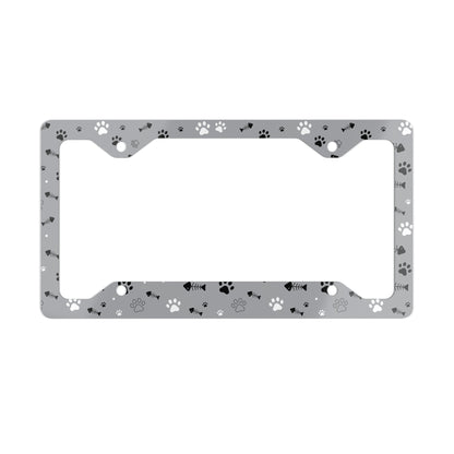 Paw Print Metal License Plate Frame — Stainless Steel Car Tag Border for Dog & Cat Lovers