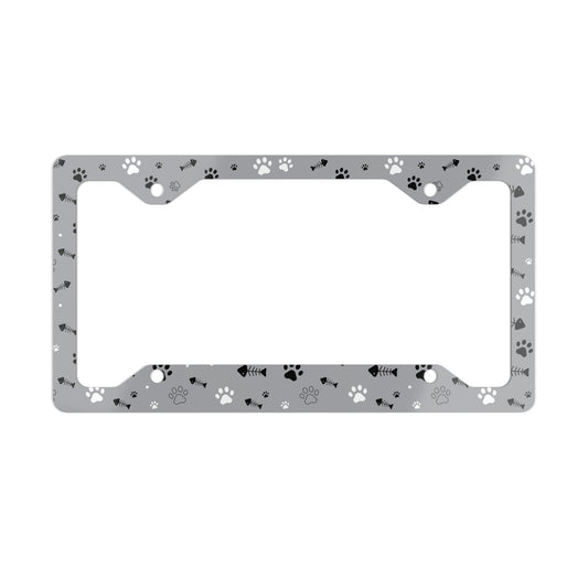 Paw Print Metal License Plate Frame — Stainless Steel Car Tag Border for Dog & Cat Lovers
