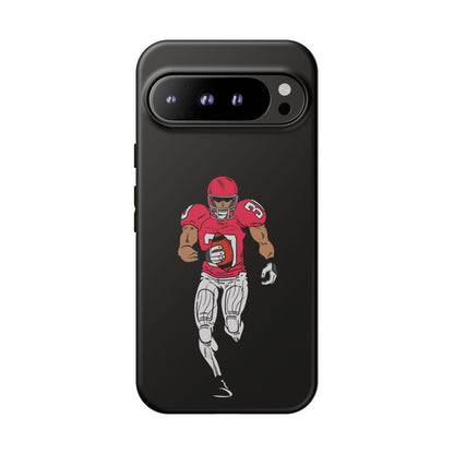Black football player tough phone case for iPhone, protective sports-themed case with bold athlete graphic.