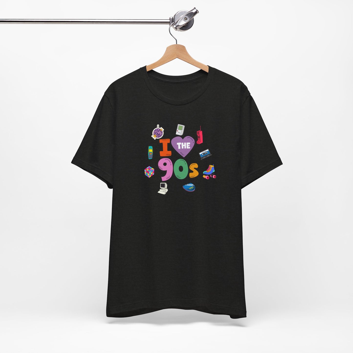 I  Love the 90's Short Sleeve Tee - Retro Graphic Tee, Vintage Style Shirt, Perfect for Casual Outings, 90s Nostalgia Apparel