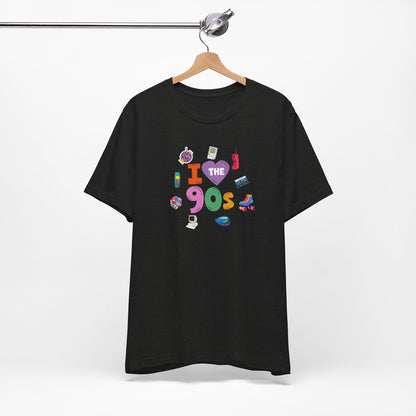I  Love the 90's Short Sleeve Tee - Retro Graphic Tee, Vintage Style Shirt, Perfect for Casual Outings, 90s Nostalgia Apparel