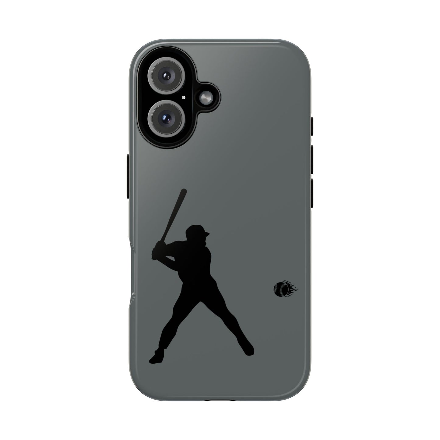 Black baseball silhouette tough phone case for iPhone, protective sporty design by Printify.