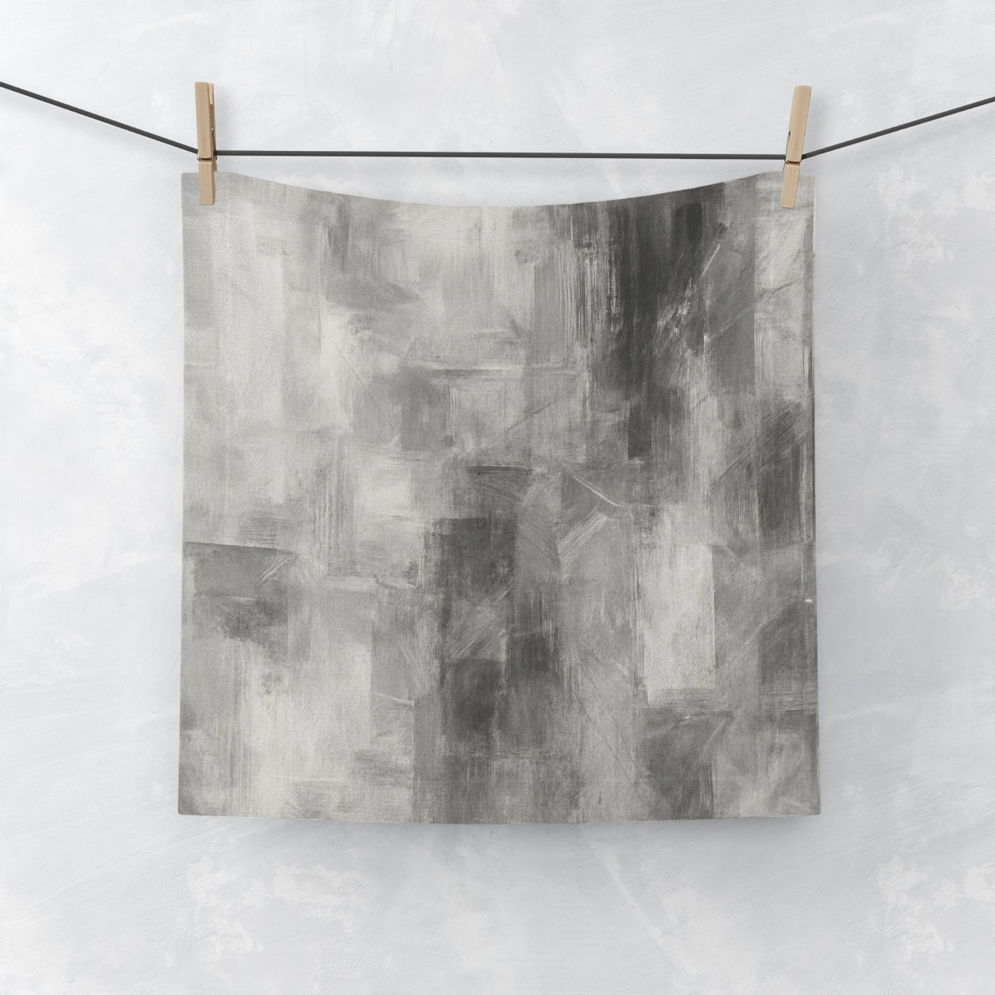 Abstract gray brushstroke face towel from Printify featuring a modern artistic design on soft textile fabric.