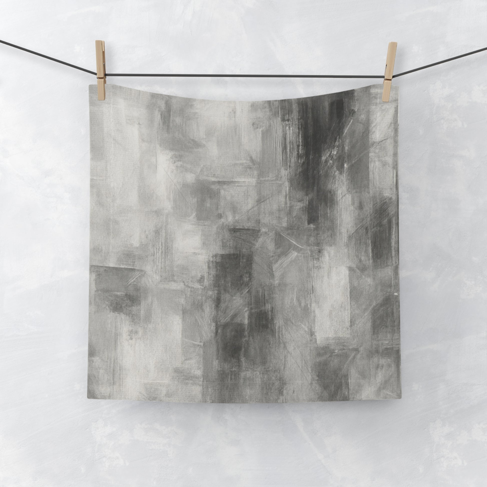 Abstract gray brushstroke face towel from Printify featuring a modern artistic design on soft textile fabric.