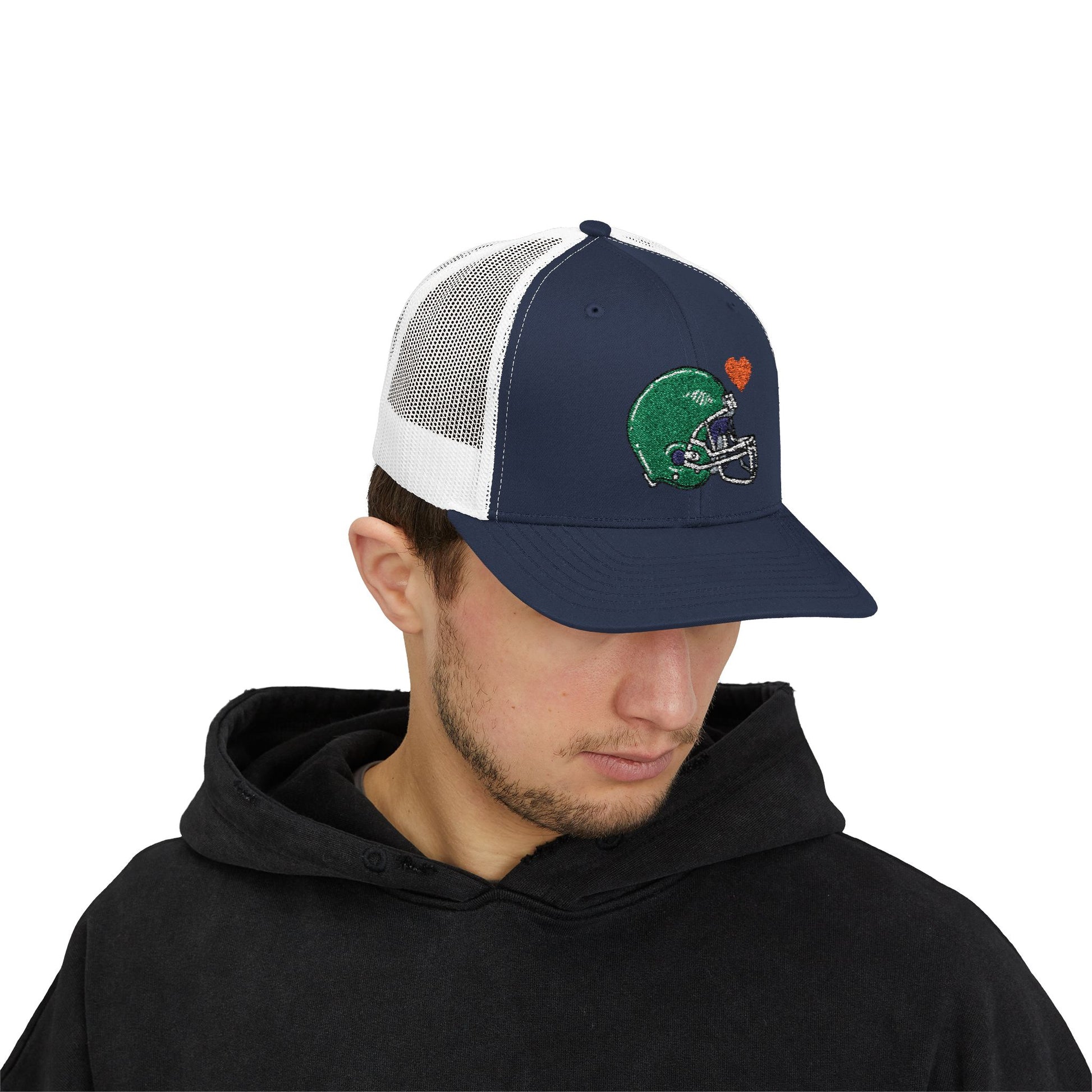 Snapback Trucker Cap with Football Heart Design - Perfect for Sports Fans, Gifts for Gamers, Casual Outings, Tailgating, and Team Spirit - TRV