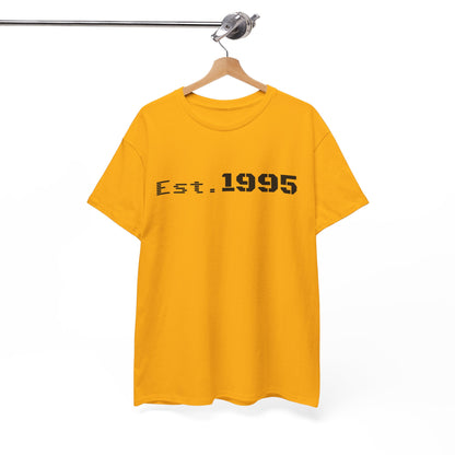 Vintage minimalist Est. 1995 T-shirt by Printify featuring a simple birthday design and classic fit.