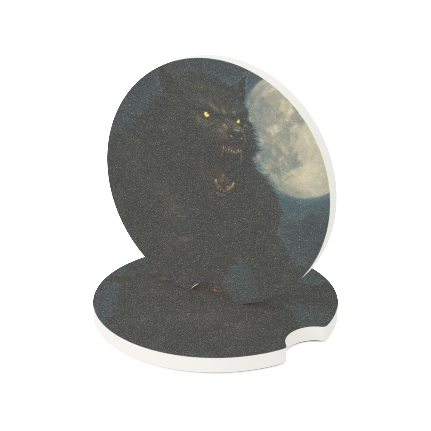 Soapstone Car Coaster — Night Wolf Moon Design