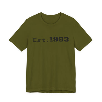 Vintage 1993 Est. T-Shirt by Printify featuring classic "Born in 1993" design on comfortable cotton fabric.