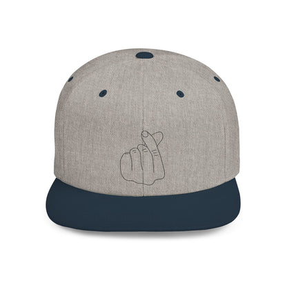 Printify minimalist hand gesture flat bill snapback hat showing clean design and structured brim in a modern style.