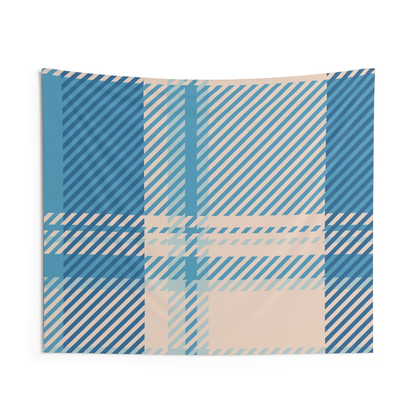 Blue Plaid Wall Tapestry — Cozy Denim Check Indoor Decor