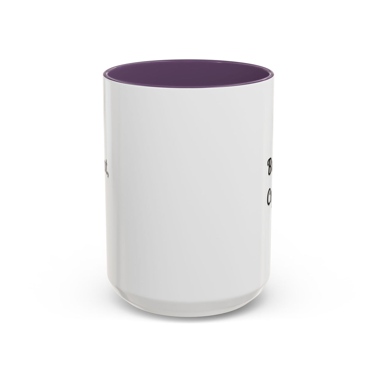 Black handle and rim coffee mug with "But First Coffee" text, 11oz printify accent mug on a white background.