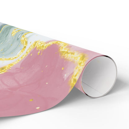 Marble Swirl Wrapping Paper Roll — Pink, Green & Gold Abstract Gift Wrap