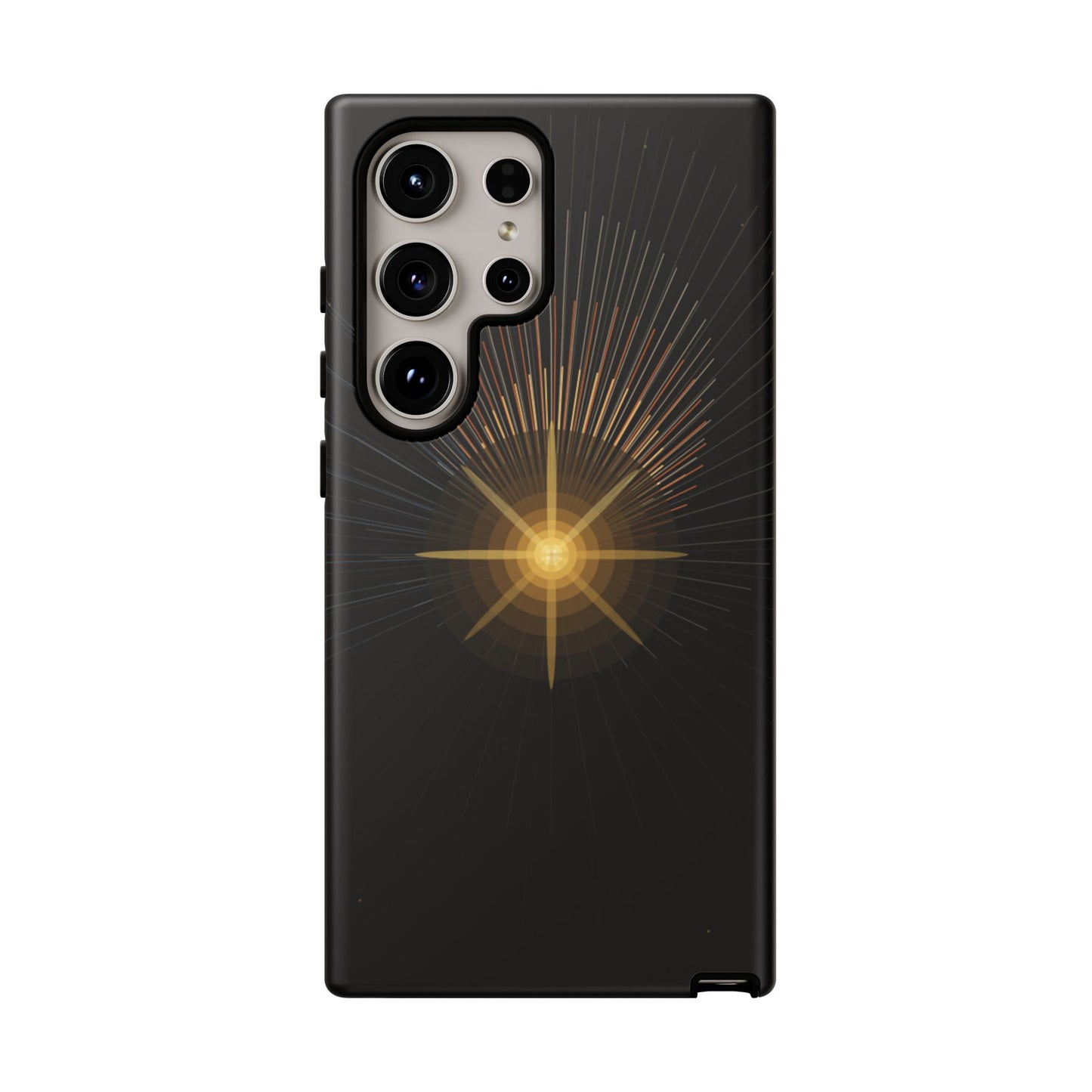 Tough Cases - Radiant Star Phone Case, Protective Black Shockproof Cover with Golden Light Design