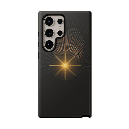 Tough Cases - Radiant Star Phone Case, Protective Black Shockproof Cover with Golden Light Design