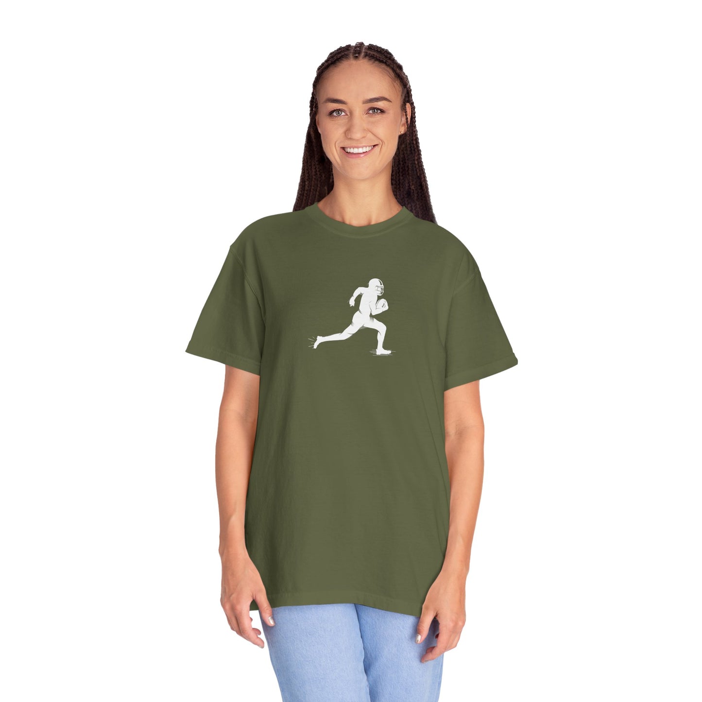 Sporty Unisex Garment-Dyed T-Shirt with Football Player Graphic, Activewear, Casual Wear, Gift for Runners, Fitness Apparel, Everyday Style