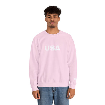 Printify USA crewneck sweatshirt featuring patriotic design, cozy fit, perfect for all seasons, ideal for patriotic gift-giving