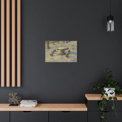 Snowy forest winter landscape canvas wall art, matte stretched print showing snow-covered trees and serene forest scenery