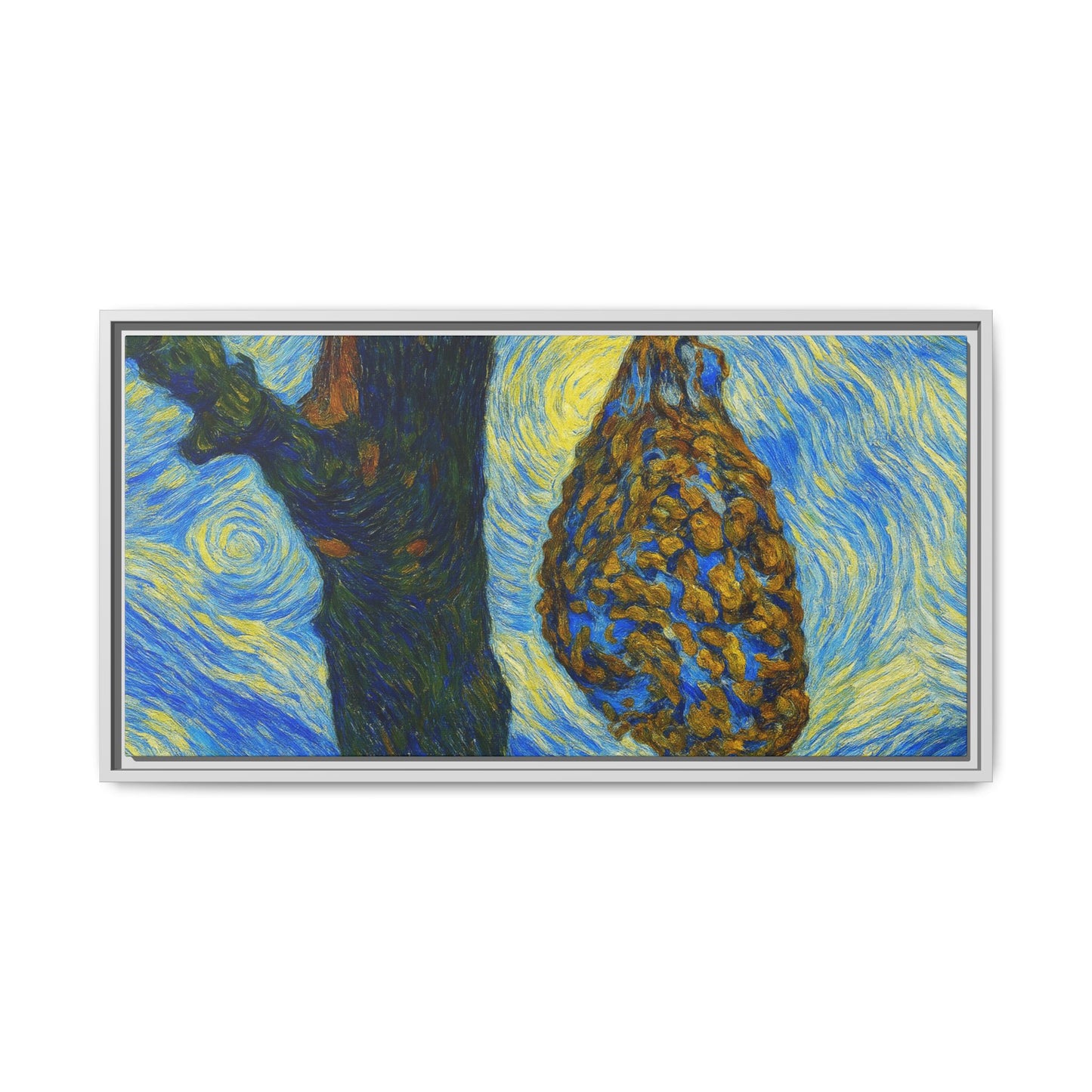 Framed matte canvas art of a starry nut cluster in a dried plum tree, featuring detailed natural landscape artwork.