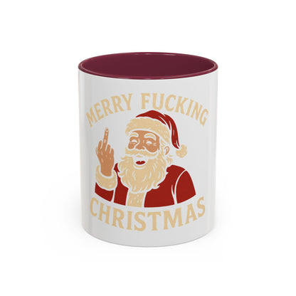 Merry Fucking Christmas Mug — Funny Santa Middle Finger Coffee Cup (11oz & 15oz)
