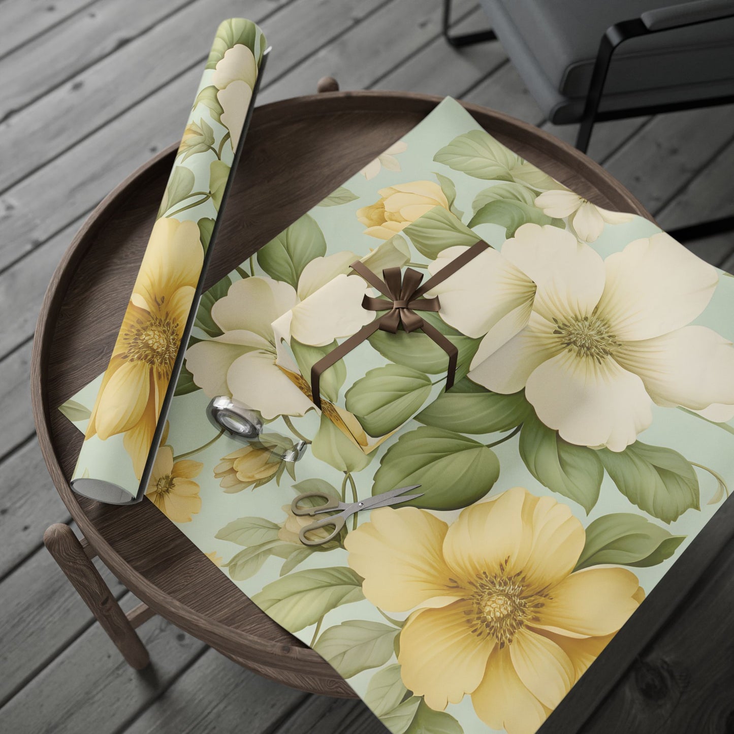 Floral Lemon Wrap — Citrus Blossom Wrapping Paper Roll