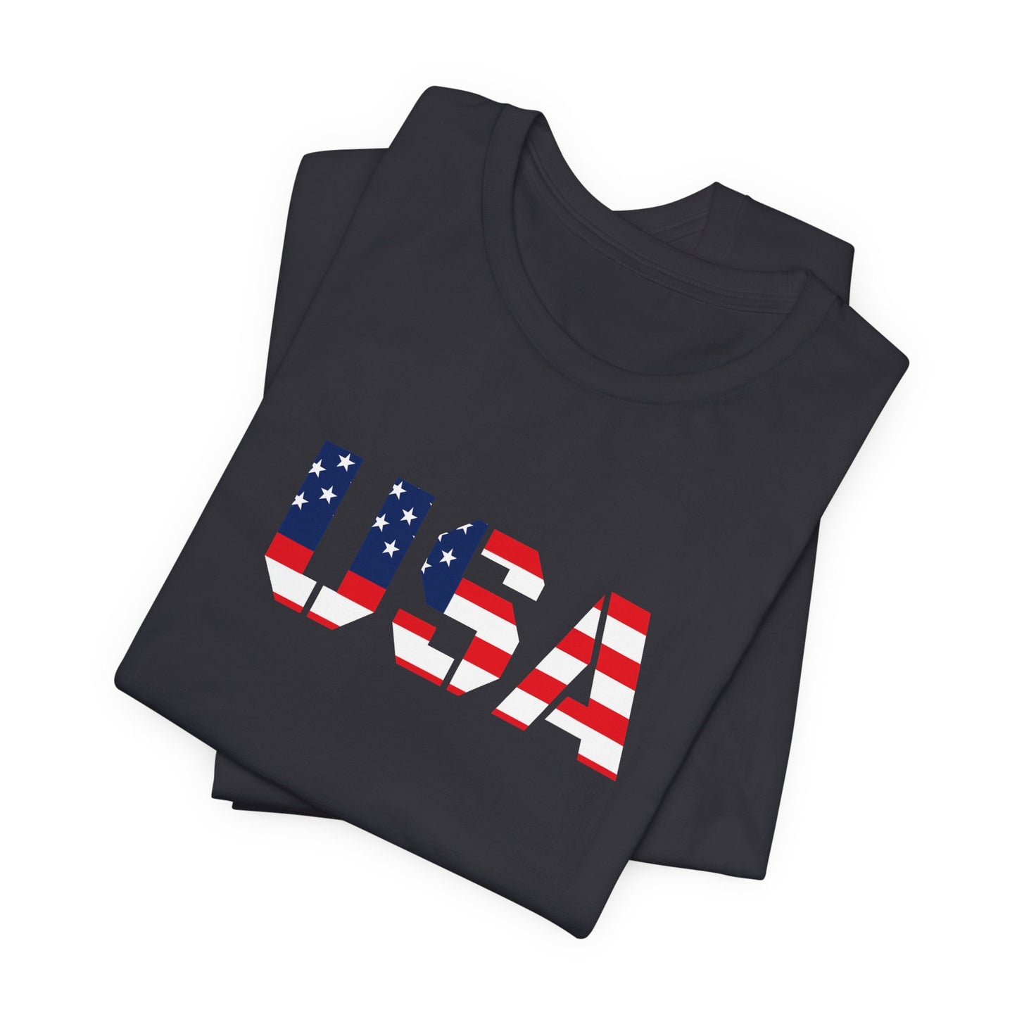USA Flag Text Tee — Patriotic Fourth of July T-Shirt
