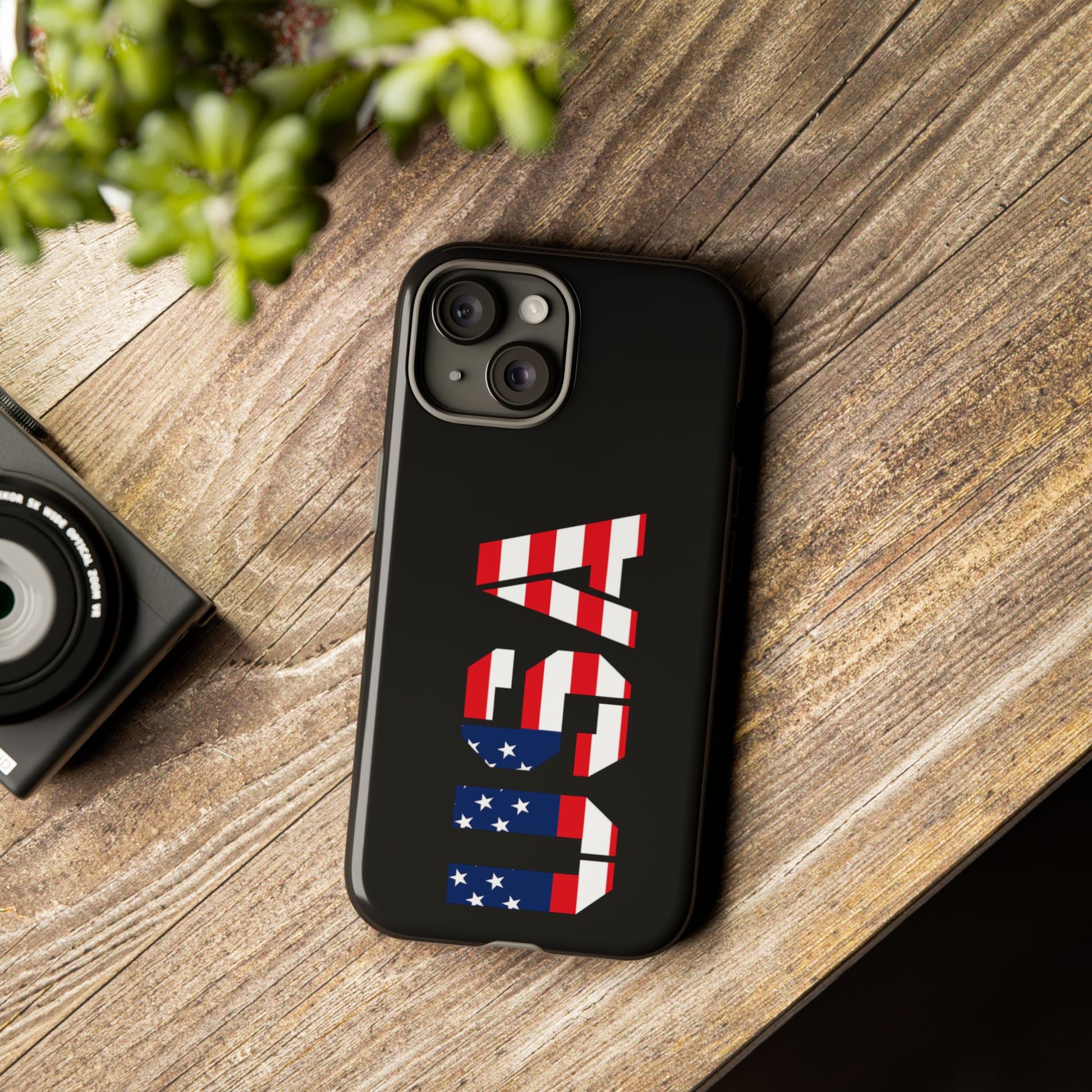 American flag phone case by Printify, patriotic tough phone case with bold red, white, and blue flag design for USA pride.