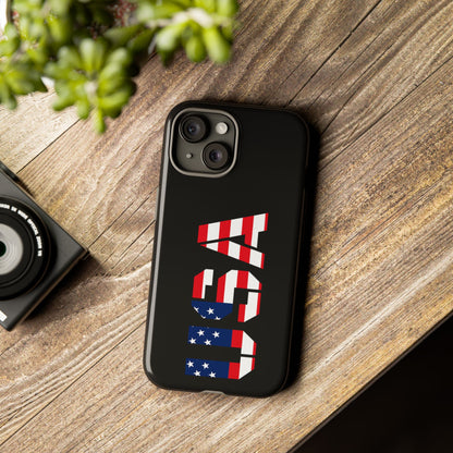 American flag phone case by Printify, patriotic tough phone case with bold red, white, and blue flag design for USA pride.