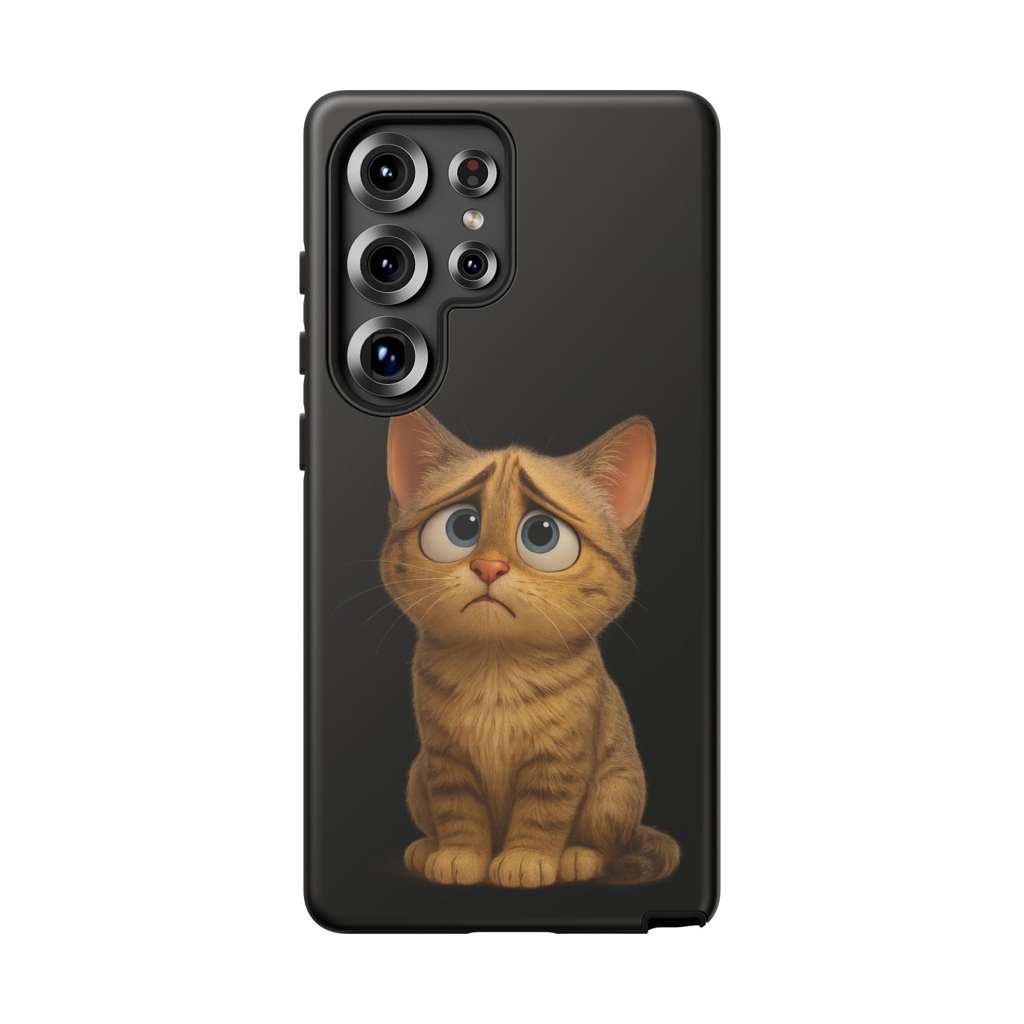 Cute sad kitty print phone case for iPhone, protective and stylish iPhone case featuring a sad kitten design.