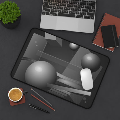 Monochrome Geometric Spheres Desk Mat | Abstract Grey Shapes Mouse Pad