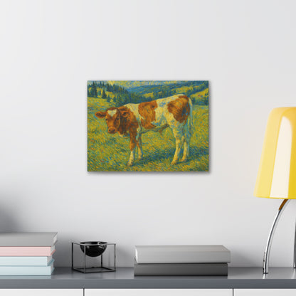Artistic Cow Canvas Wall Art, Charming Farmhouse Decor, Animal Lover Gift, Rustic Home Accent, Calf Painting, Country Aesthetic