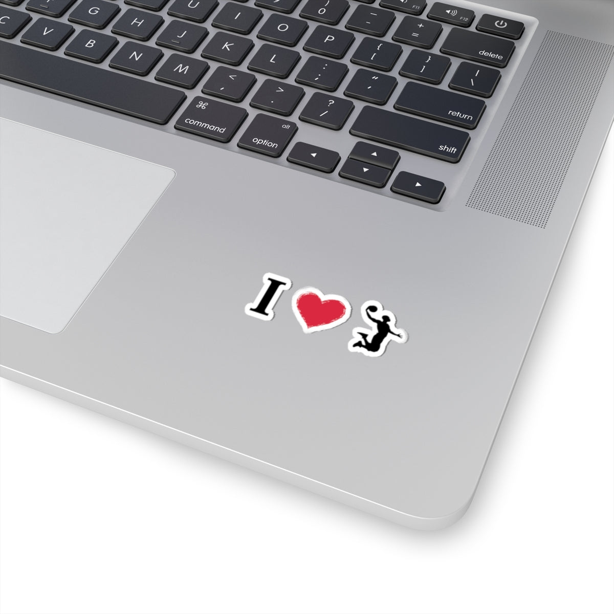 Printify I Heart Basketball sticker, kiss-cut sports decal for laptops and water bottles, featuring a basketball design on paper material.