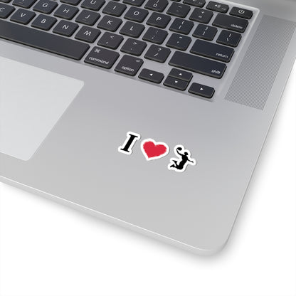 Printify I Heart Basketball sticker, kiss-cut sports decal for laptops and water bottles, featuring a basketball design on paper material.