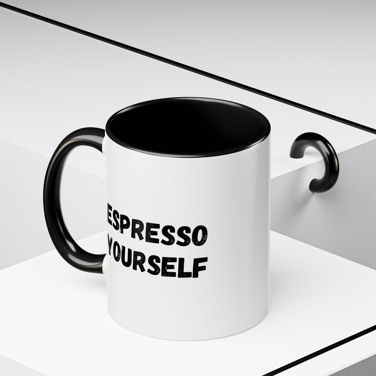 Espresso Yourself Accent coffee mug with humorous design, 11 oz ceramic mug for coffee lovers, by Printify.
