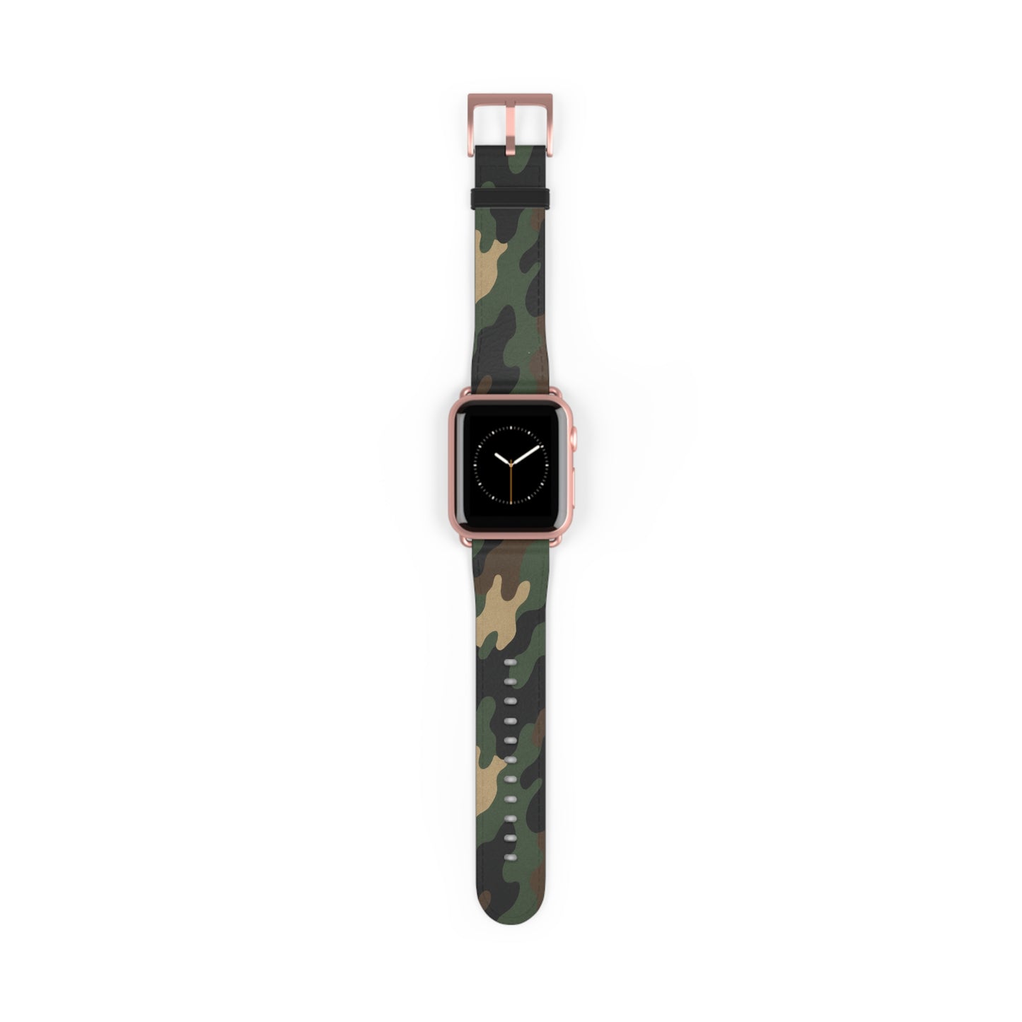 Green camouflage silicone Apple Watch strap from Printify, durable accessory with adjustable band for comfortable wear.