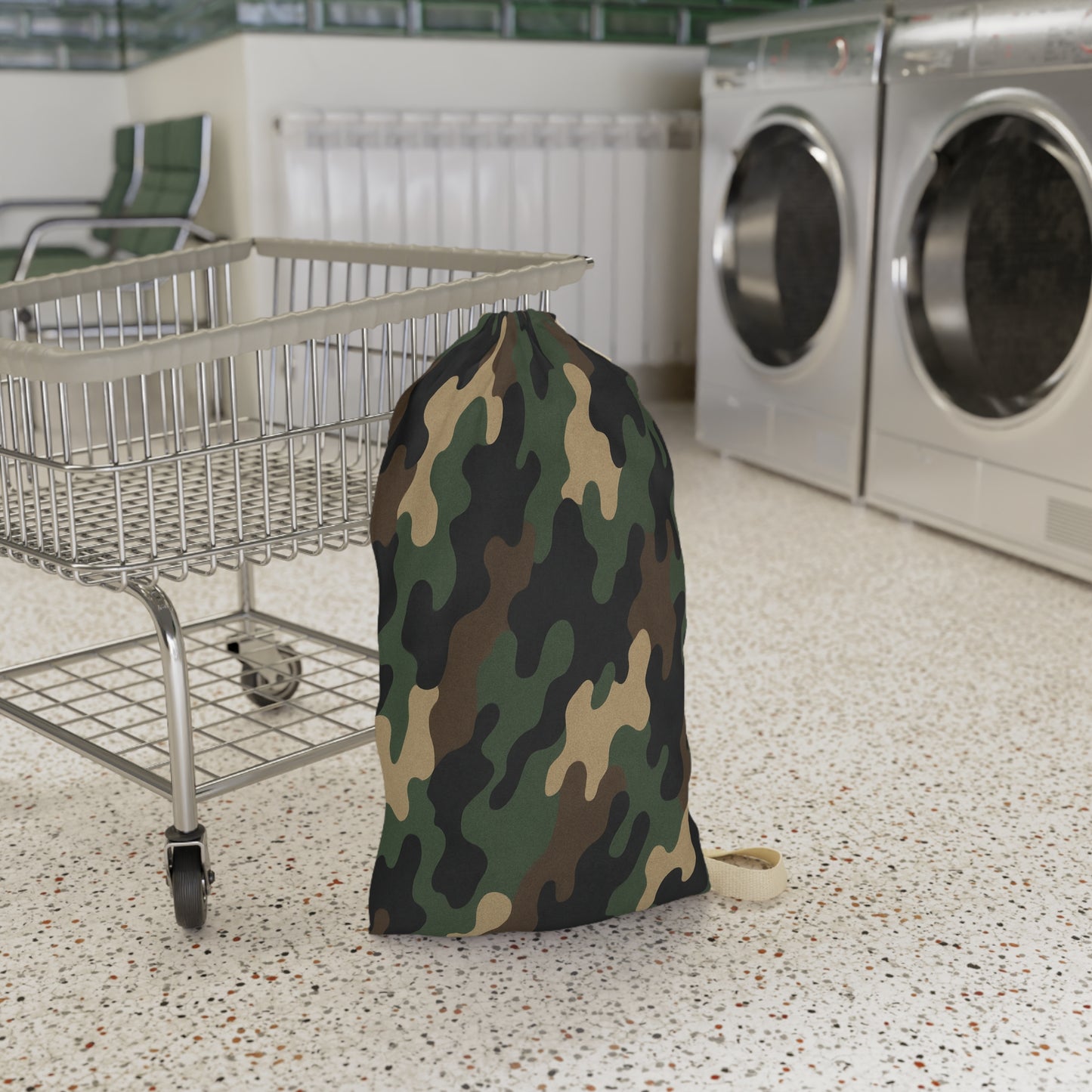 Green Camo Pattern Laundry Bag | Camouflage Sling Wash Bag - TRV