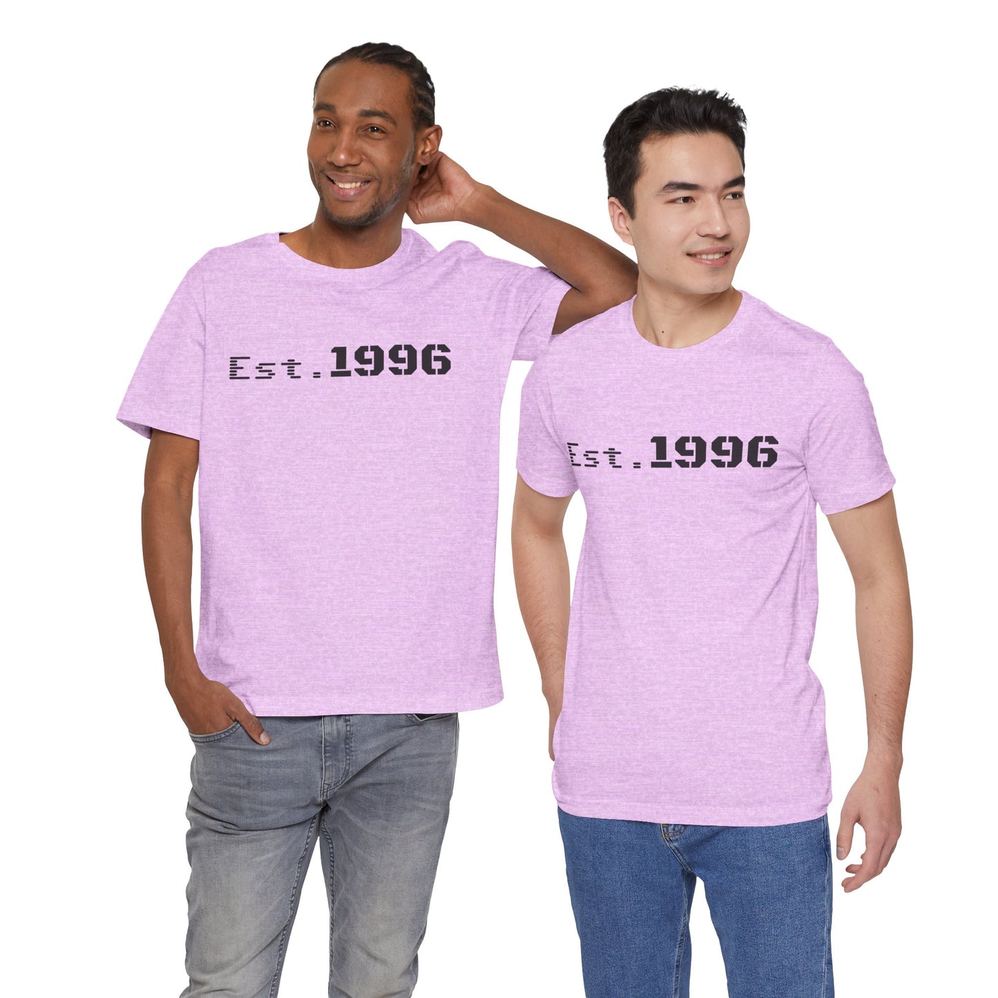 Vintage Est. 1996 T-shirt by Printify featuring a classic design, perfect for celebrating a birth year birthday gift.
