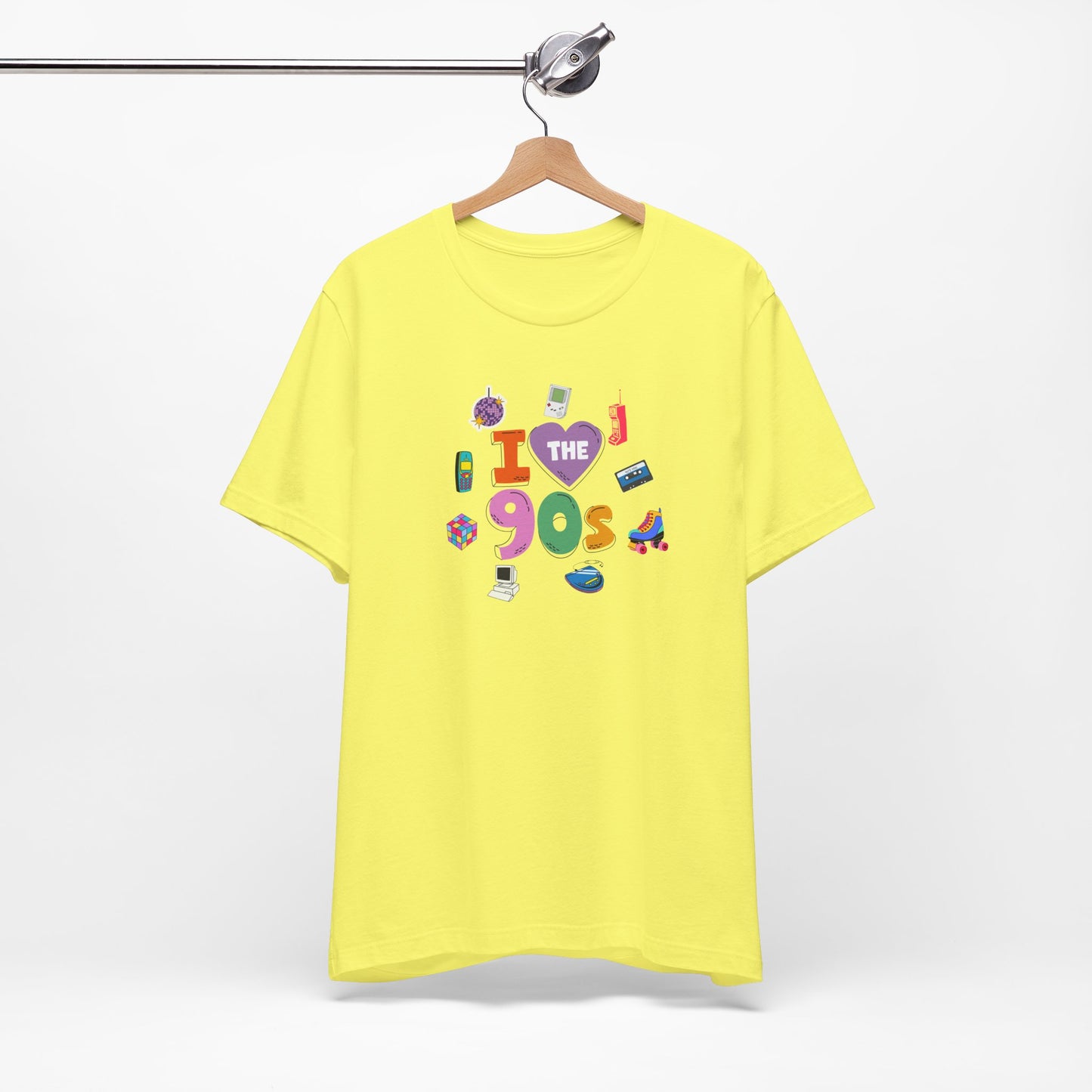 I  Love the 90's Short Sleeve Tee - Retro Graphic Tee, Vintage Style Shirt, Perfect for Casual Outings, 90s Nostalgia Apparel