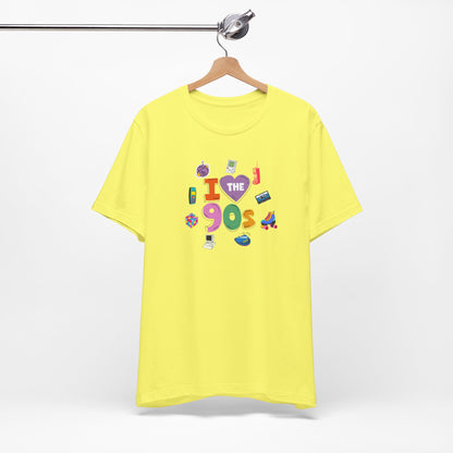 I  Love the 90's Short Sleeve Tee - Retro Graphic Tee, Vintage Style Shirt, Perfect for Casual Outings, 90s Nostalgia Apparel