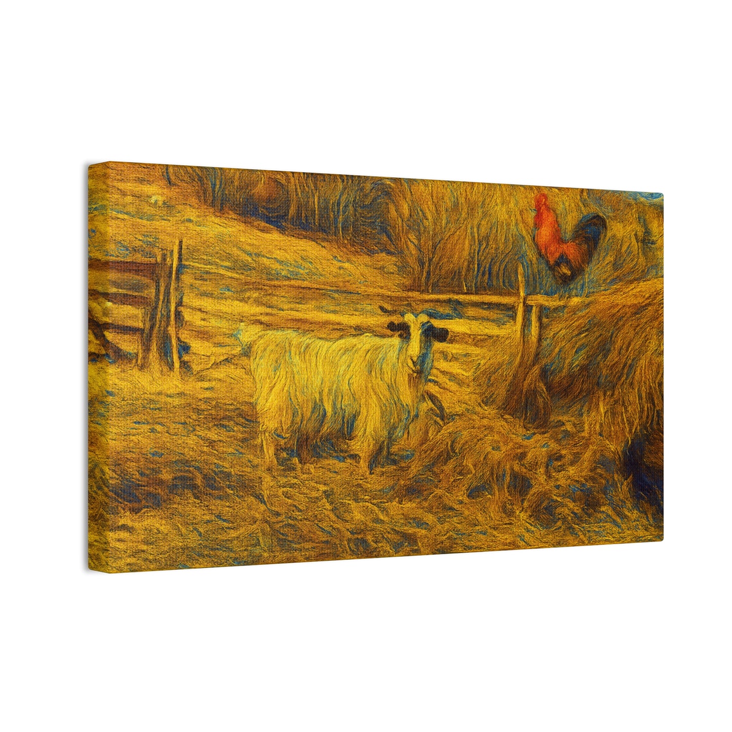 Farmhouse Canvas Wall Art - Rustic Animal Decor, Goat and Rooster Painting, Country Home, Farmhouse Style, Gift for Farmers - TRV