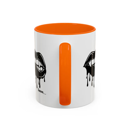 Black accent Dripping Bite coffee mug by Printify, 11oz or 15oz size, featuring a distinctive dripping design on ceramic surface.