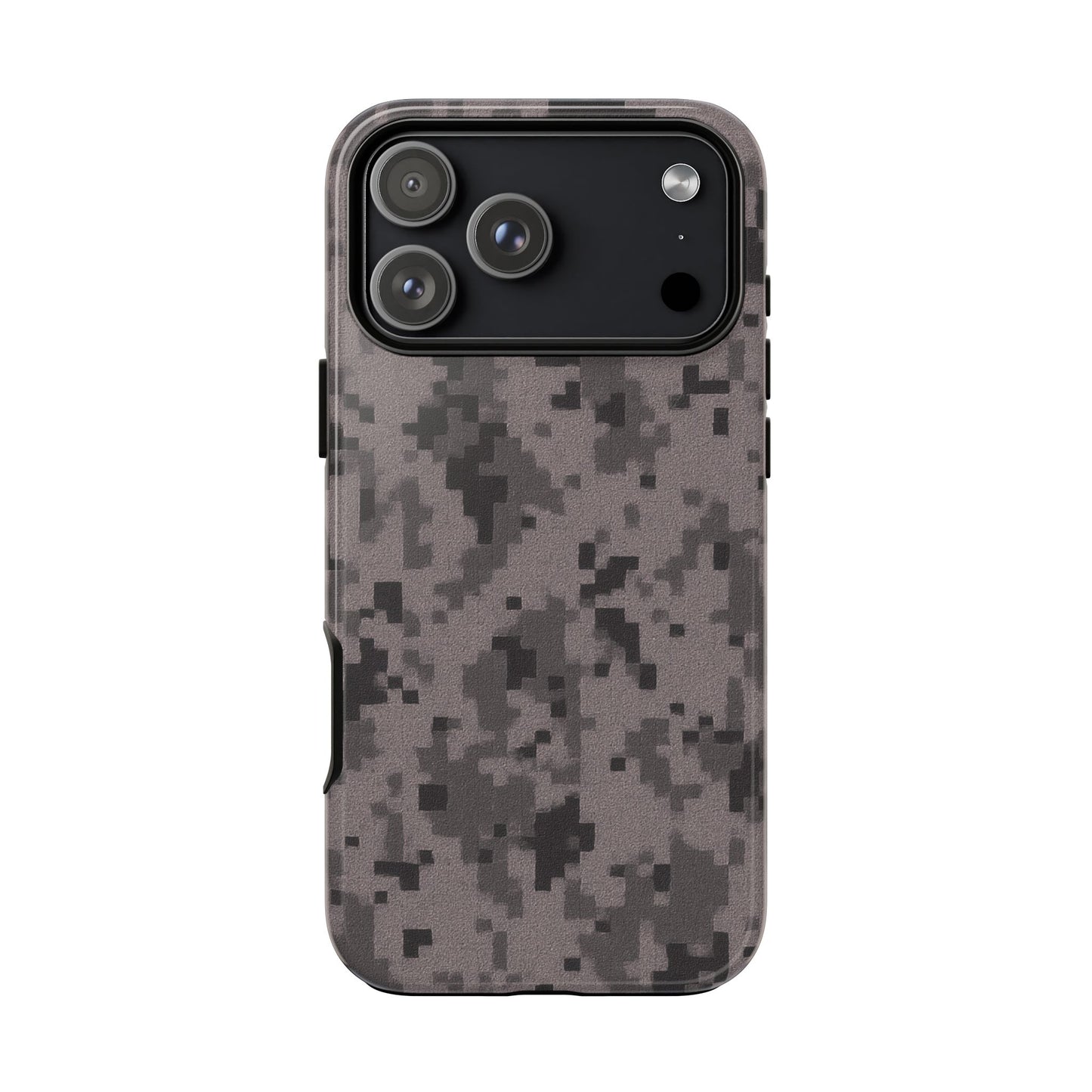 Gray digital camouflage phone case by Printify, rugged protective cover for smartphones with durable design and digital camo pattern.
