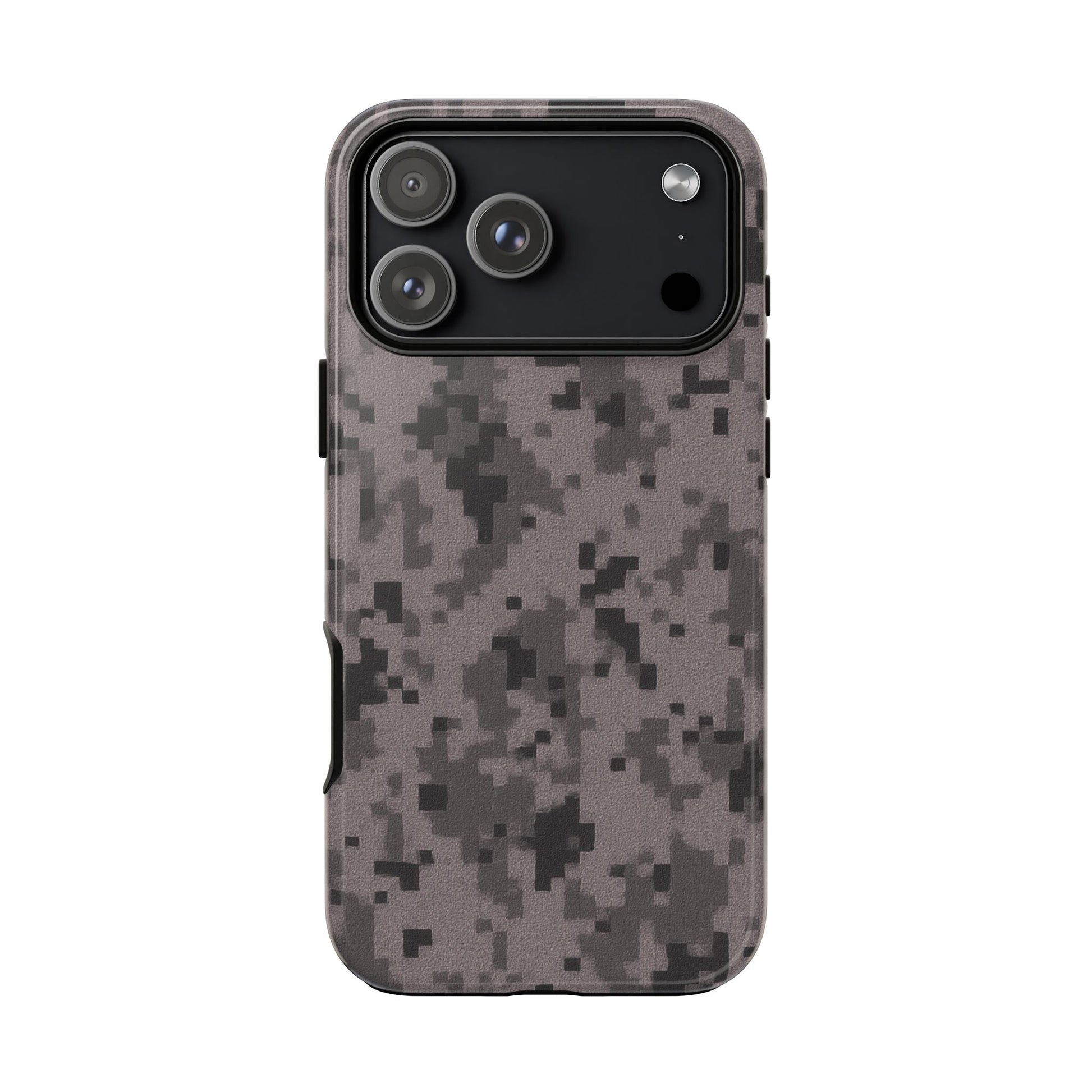 Gray digital camouflage phone case by Printify, rugged protective cover for smartphones with durable design and digital camo pattern.