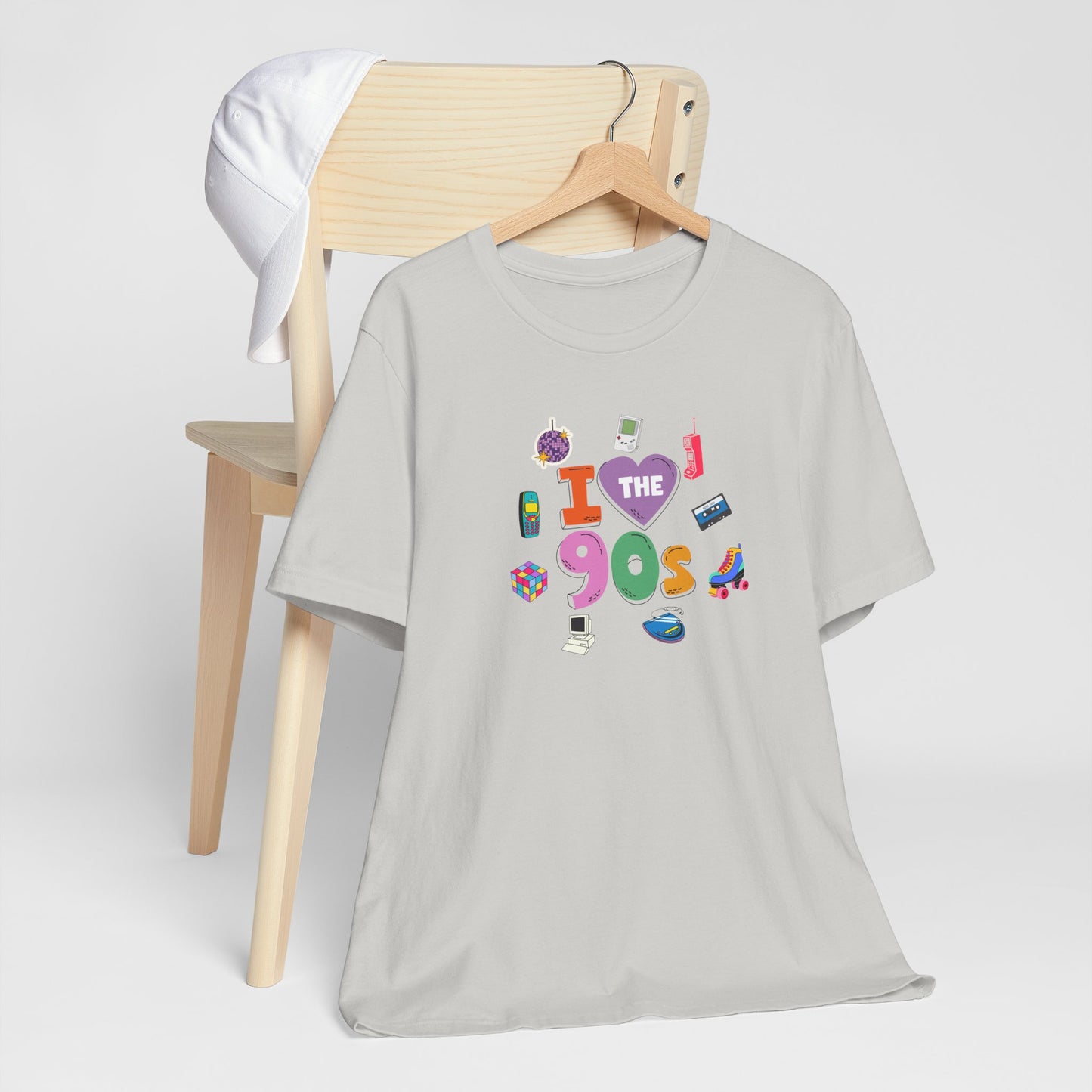 I  Love the 90's Short Sleeve Tee - Retro Graphic Tee, Vintage Style Shirt, Perfect for Casual Outings, 90s Nostalgia Apparel