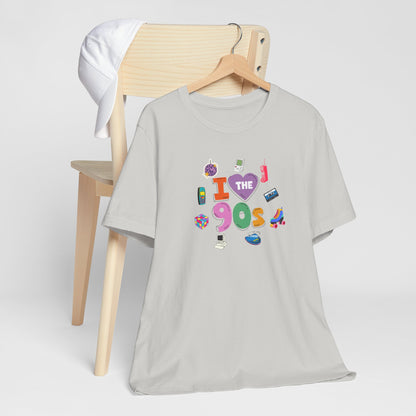 I  Love the 90's Short Sleeve Tee - Retro Graphic Tee, Vintage Style Shirt, Perfect for Casual Outings, 90s Nostalgia Apparel