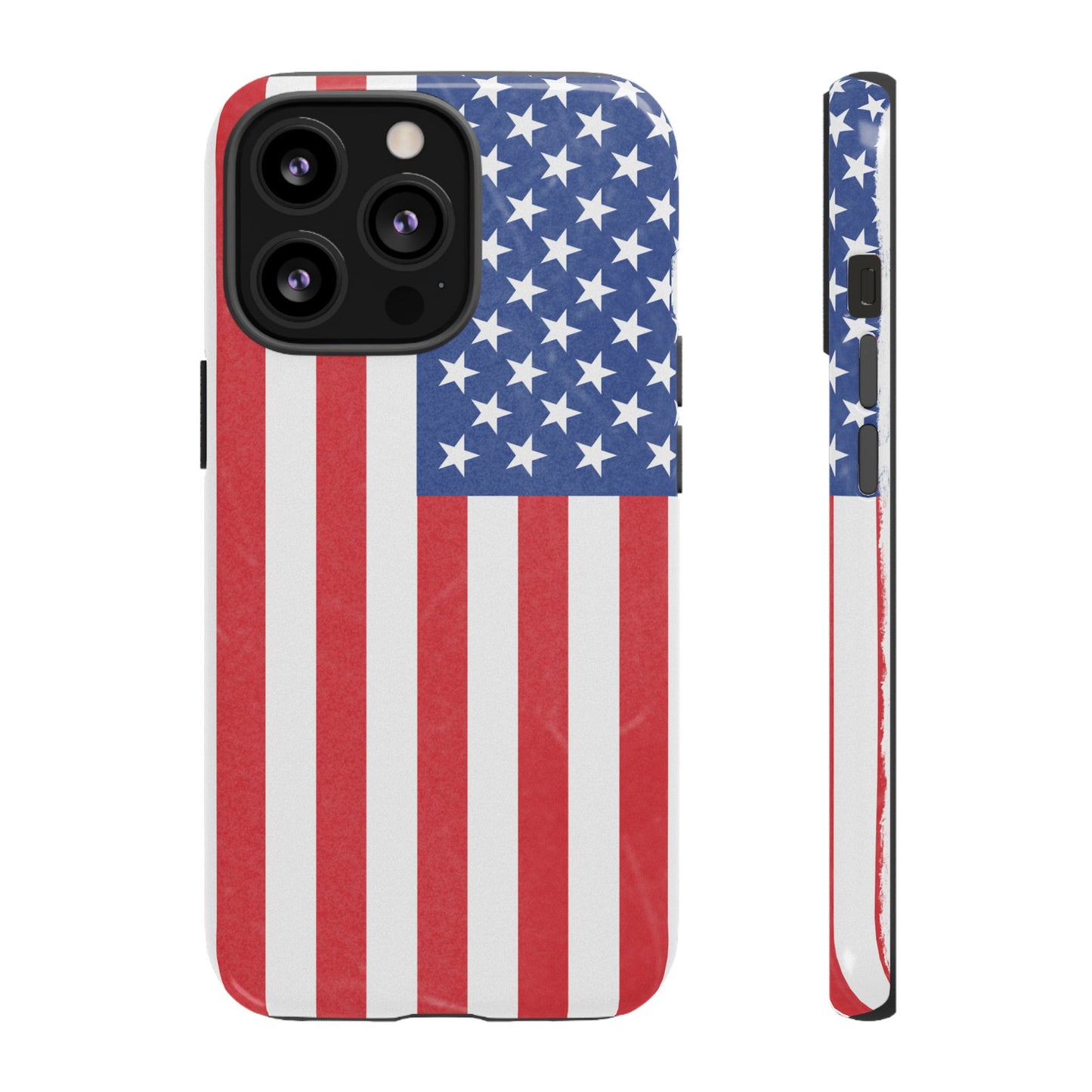 Durable American flag phone case for iPhone from Printify, featuring patriotic design and rugged protection.