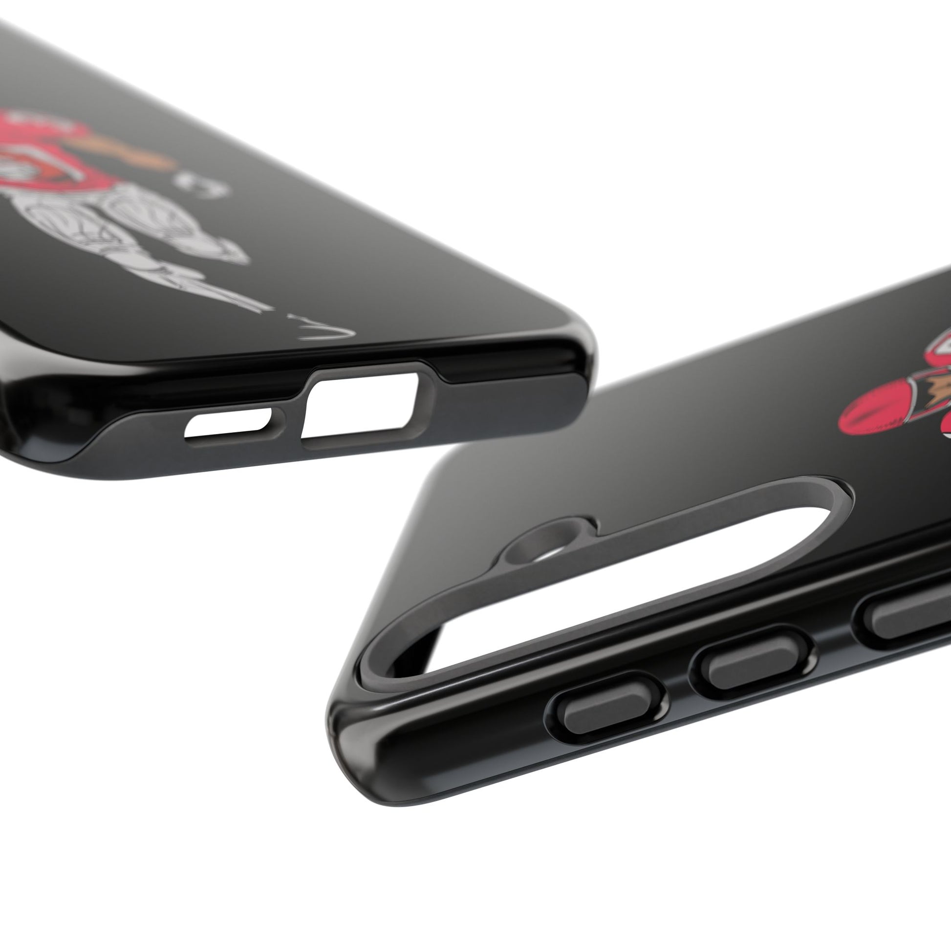 Black protective football player sports phone case for iPhone by Printify, featuring a tough football player design.