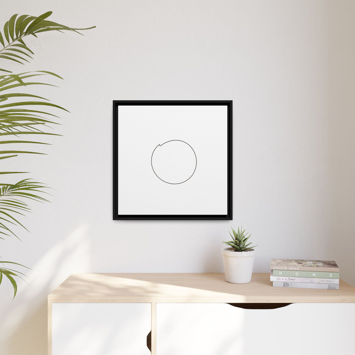 Framed matte canvas wall art featuring a minimal circular line design by Printify, showcasing modern abstract wall decor.