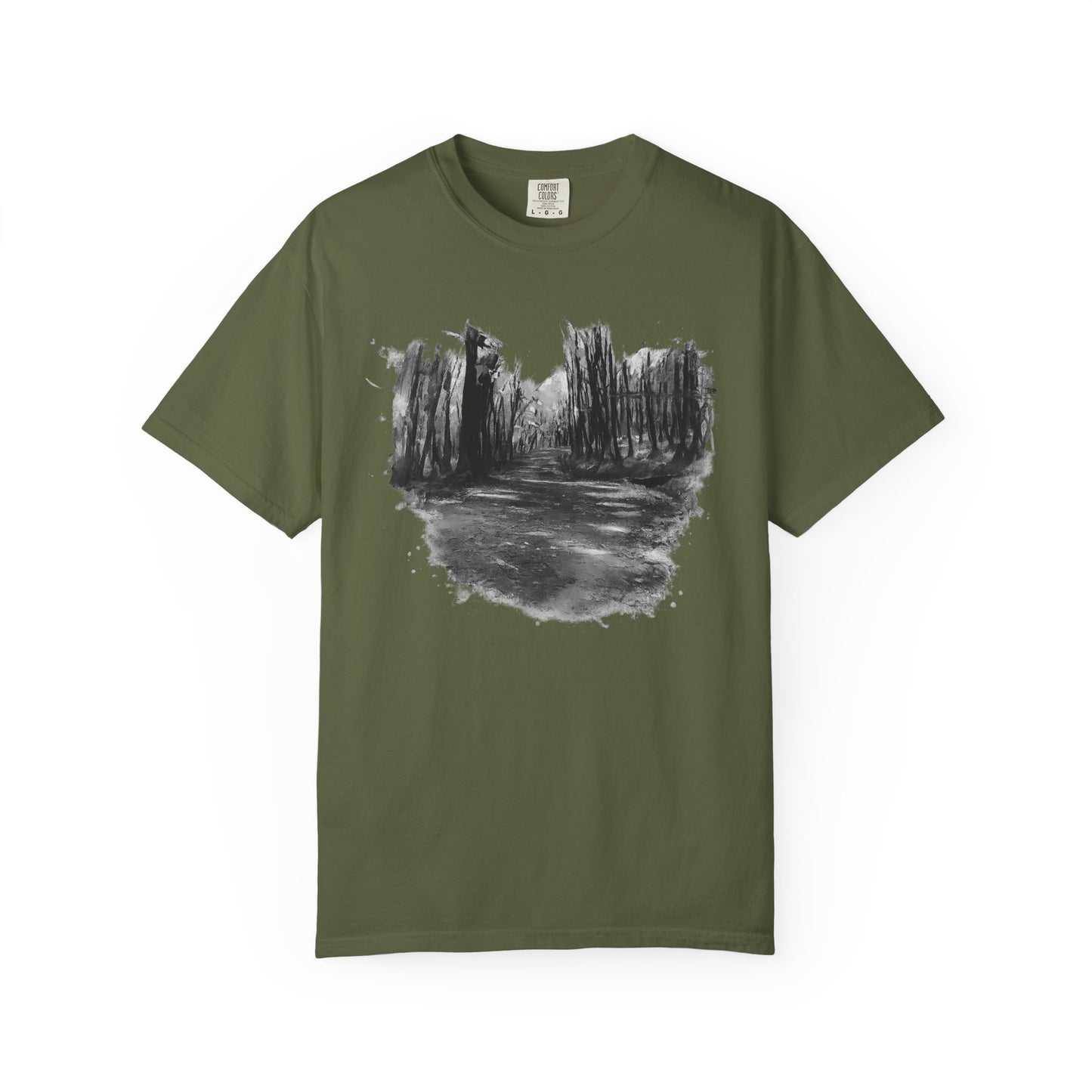 Artistic Forest Scene T-shirt | Nature Lover Gift, Outdoor Adventure Tee, Eco-Friendly Fashion, Vintage Inspired Clothing, Unisex Gift - TRV